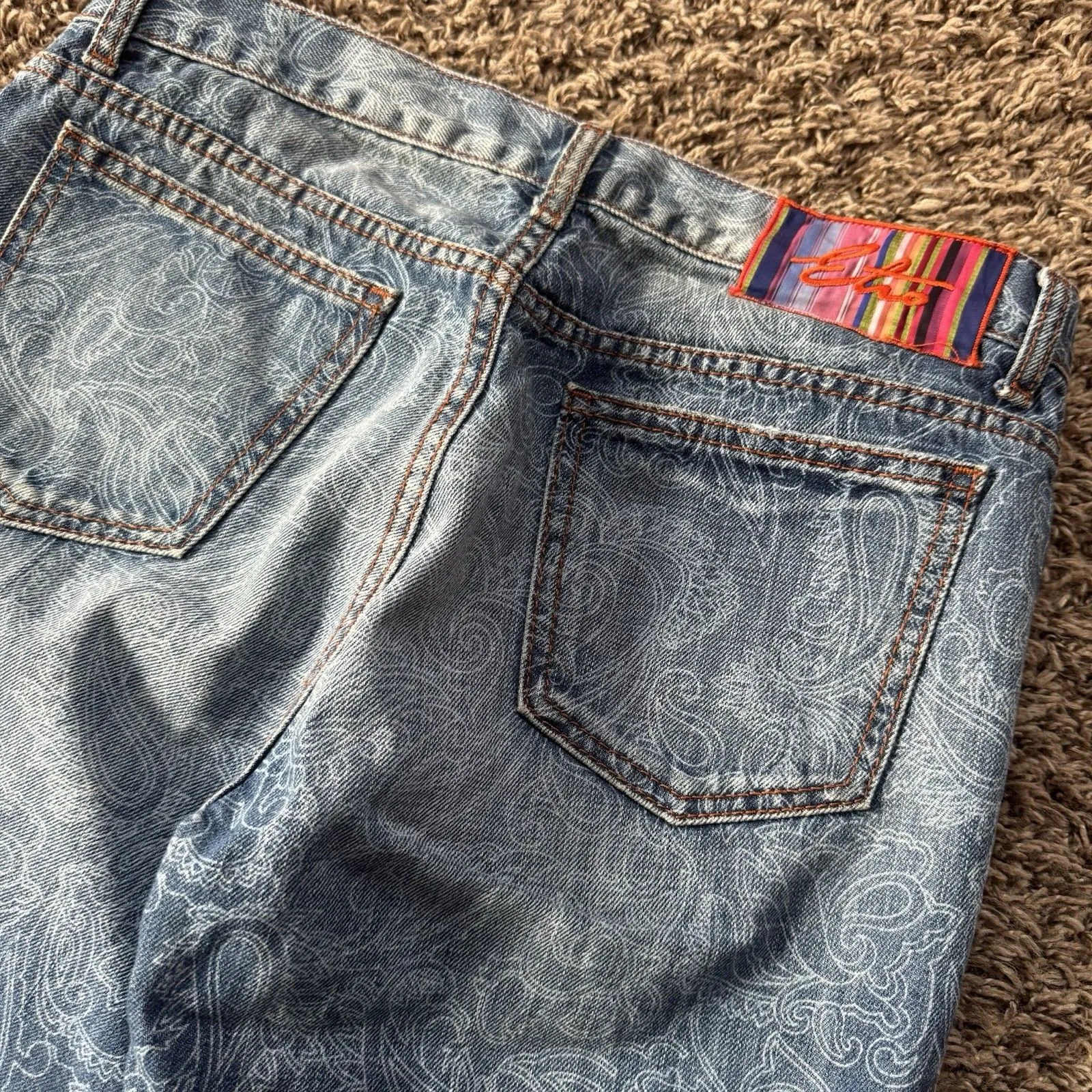 Etro Milano Blue Paisley Pattern Denim Jeans Womens Waist 29 Luxury Boot Cut - Image 3