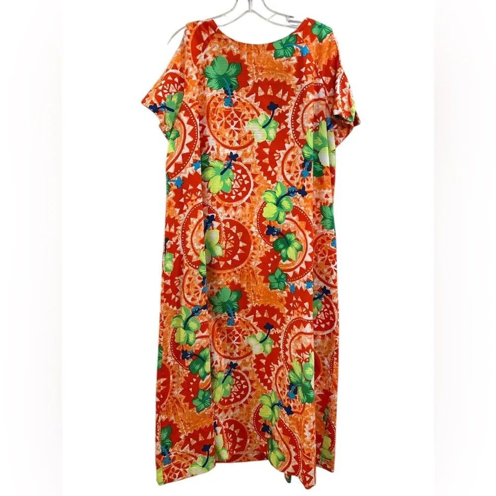 Vintage RARE Karen Ann Hawaiian Aloha Womens Dress Tiki Tropical Orange Size M - Image 4