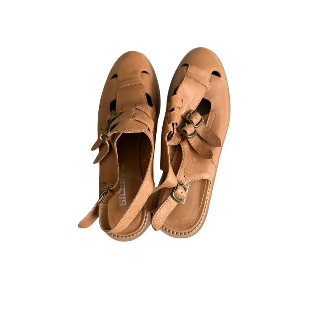 SILENT D Tan Leather Slingback Oxfords Heels Size 37 / US 7 - Image 4