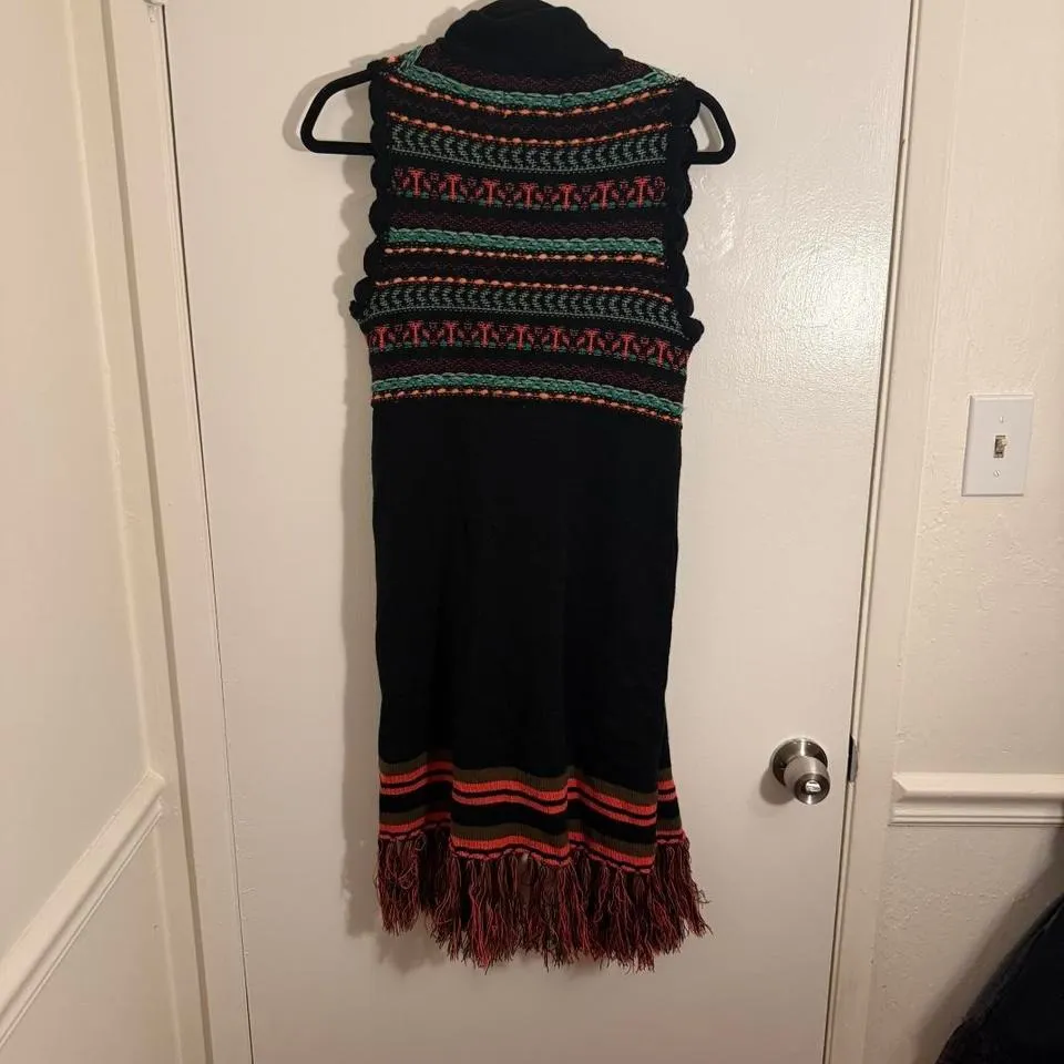 Beams Boy Fair Isle Knit Fringe Vest Cardigan Sweater Black Multi Color Size M Size M - Image 8