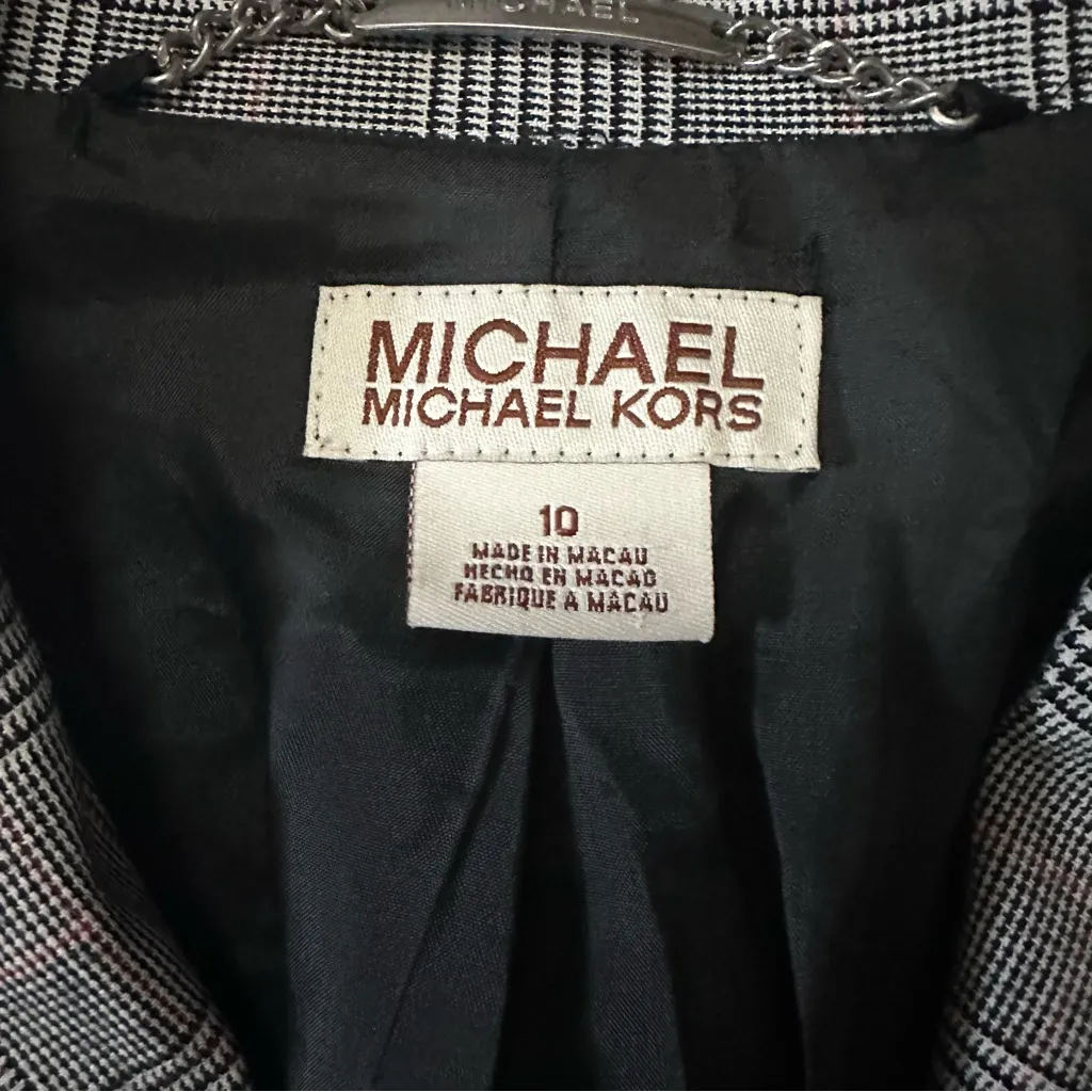 Michael Michael Kors 2 Button Lined Checker Pattern Career Blazer Black White 10 - Image 6