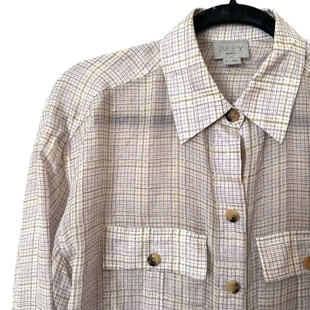 GREY JASON WU Metallic Patterned Button Down Blouse Sz‎ 4 - Image 2