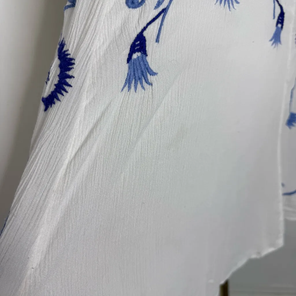 Free People Adelaide Festival Slip Dress Ivory White with Blue Embroidery Large - Image 8