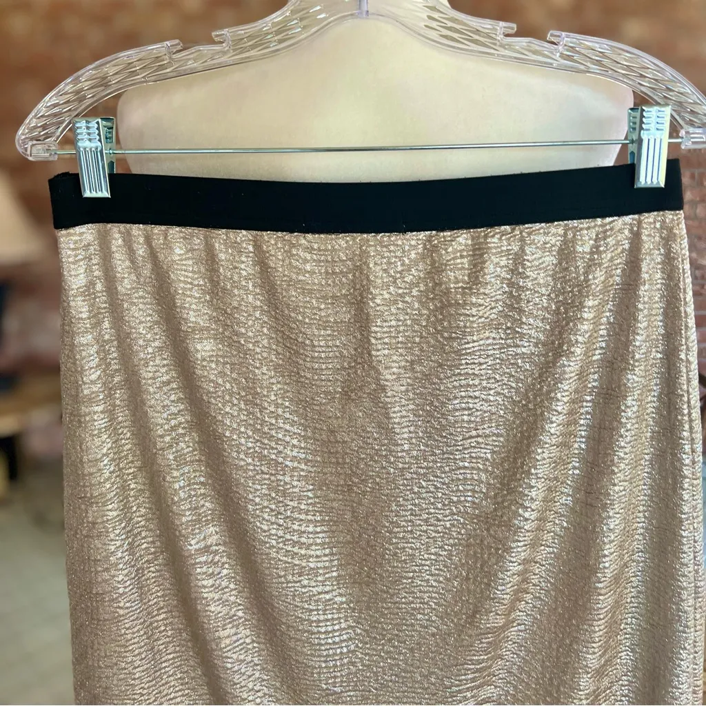 Forever 21 Skirt Pencil Gold Metallic Stretch Shimmery L (jrs) Cocktail Party - Image 8