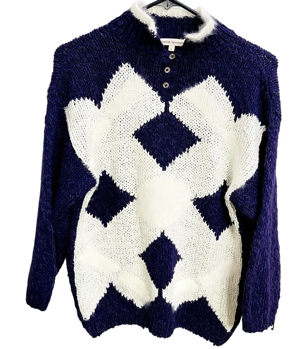 Vintage Lauren Hansen Collar Argyle Silk Angora Wool Blend Sweater Size M Preppy Purple Size M - Image 1