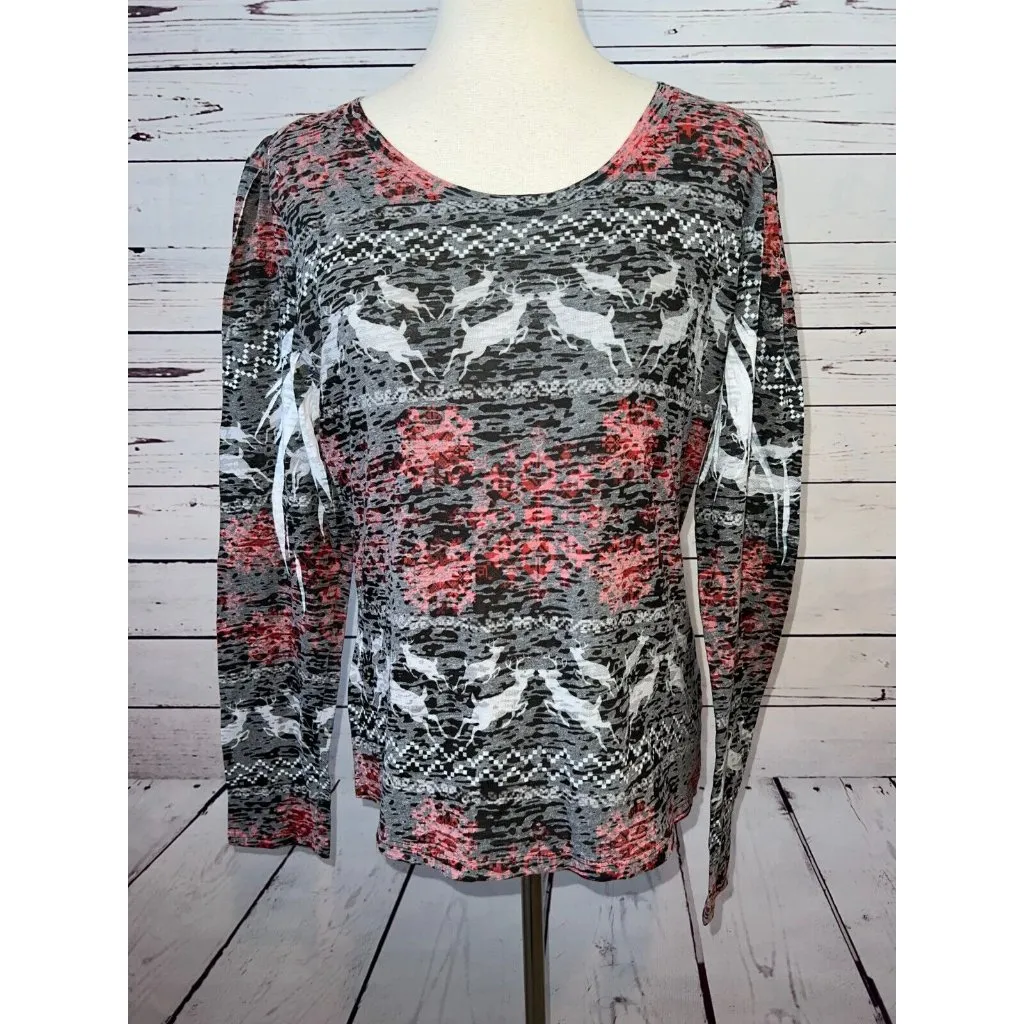 Sundance Ugly Christmas Shirt T-Shirt Pullover Large Burnout Long Sleeve‎ Womens - Image 7