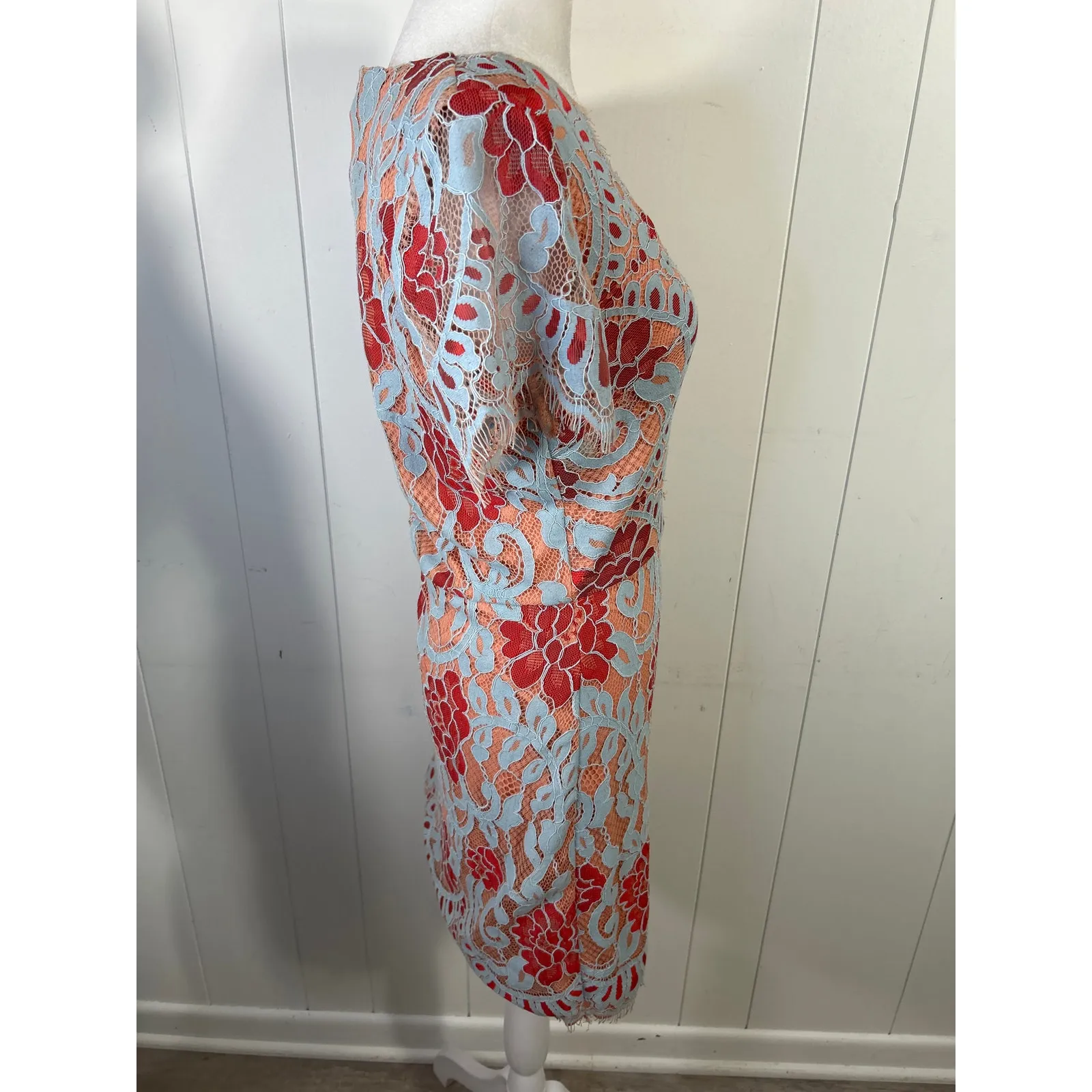 Storia Melody Floral Embroidered Cap Sleeve Empire Sheath Dress Pink Blue Size M - Image 4