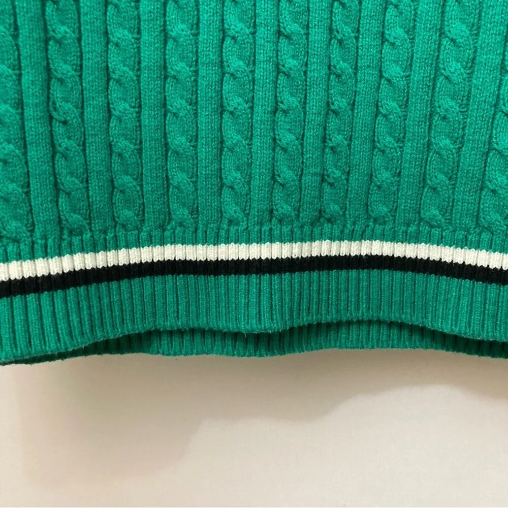 BP Nordstrom Green White Black Stripe Cable Knit Sleeveless Sweater Vest Top - Image 4