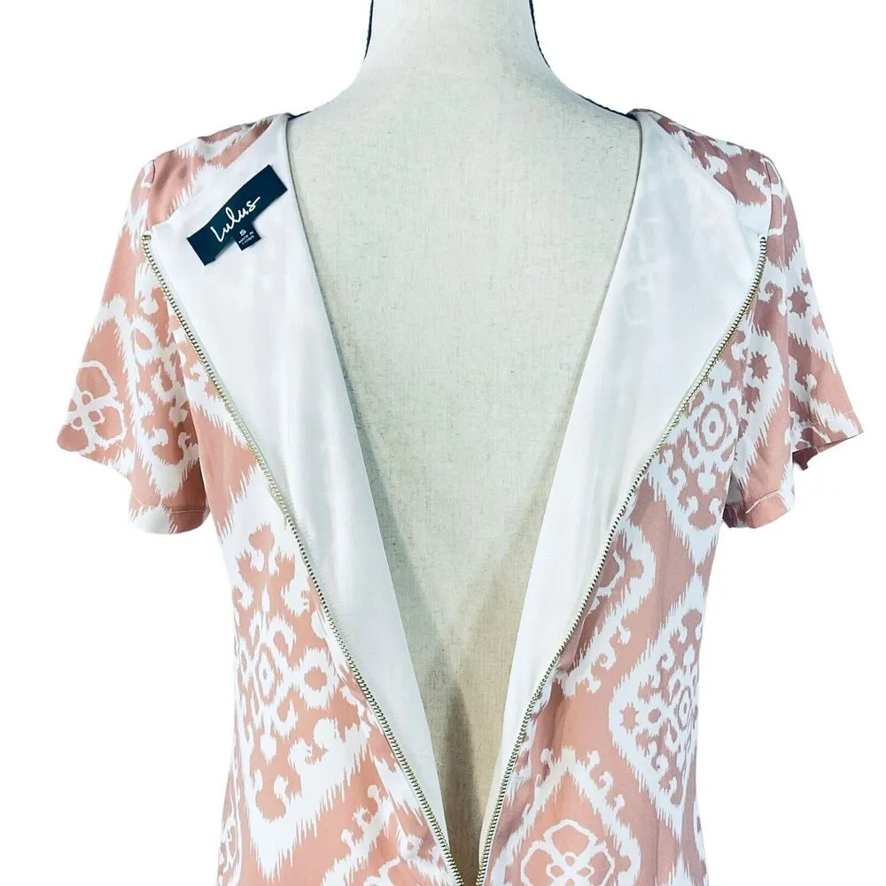 Lulus Small Shift Mini Dress Give Me a Print Blush Pink Lined Round Neck Zipper - Image 5