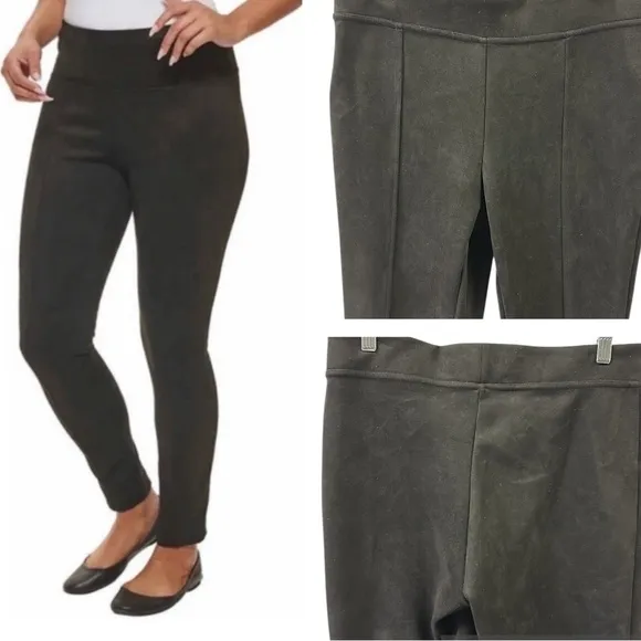 Andrew Marc Sueded Seam Front Ankle Length Pull On Black Pants Womens Medium - Image 2