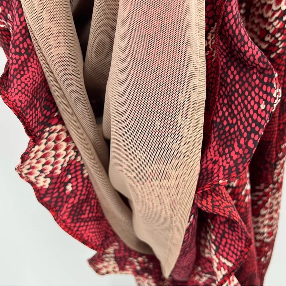 PHILIP DICAPRIO red V neck snakeskin print ruffle empire waist sheath dress 10 - Image 10