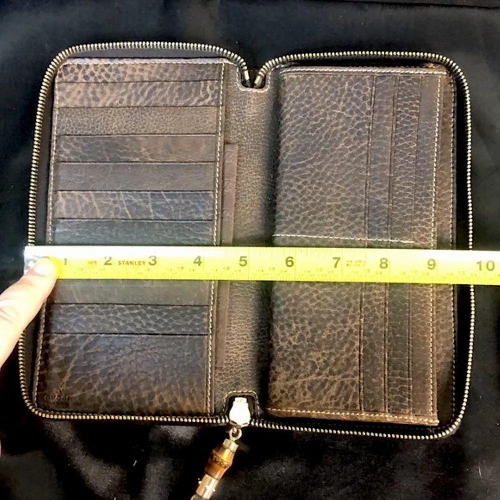 GUCCI Bamboo Zipper Pull GG Web Canvas and Leather Continental Wallet and Clutch - Image 12