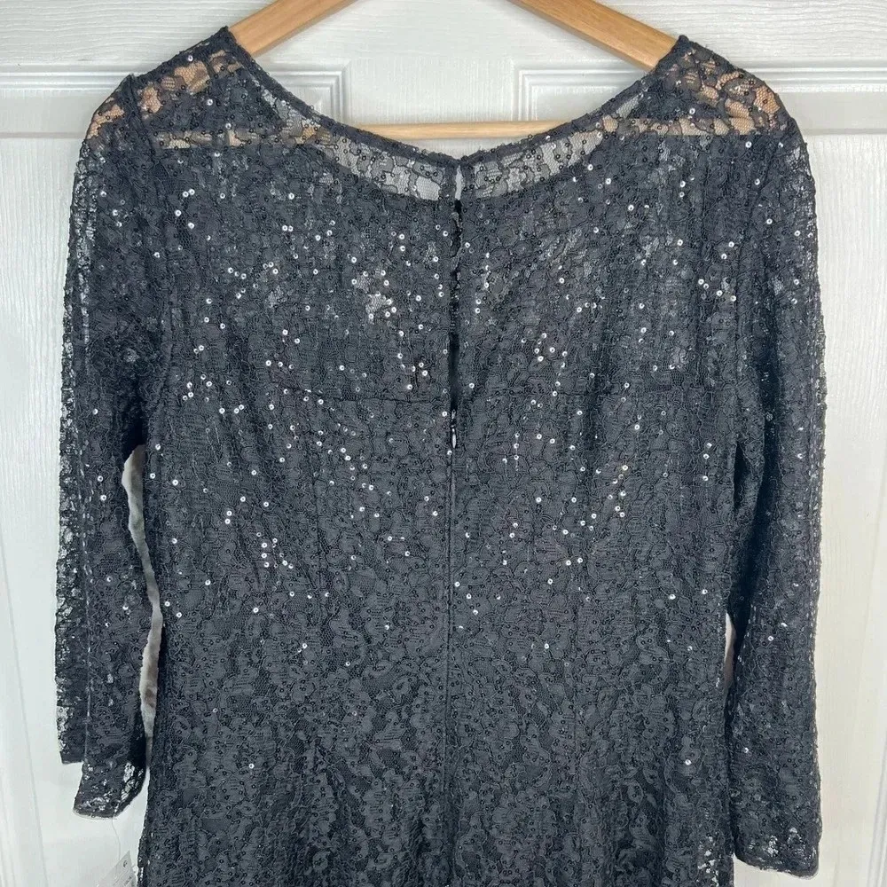 SLNY Women's Black Sequin Lace Fit & Flare Dress Size 12 Formal SL Fashion - Image 6