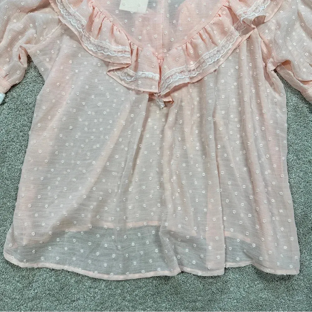 POL Shabby Chic Boho Cottagecore Blouse Ruffle Sheer Fairy Romantic Size L - Image 5