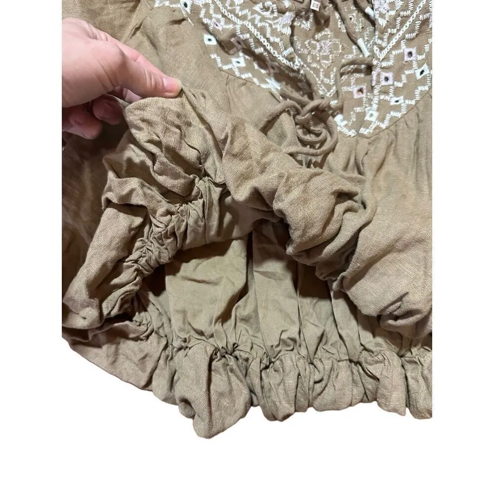 Free People Joni Embroidered Top Linen blend boho cropped sz XS - Image 10