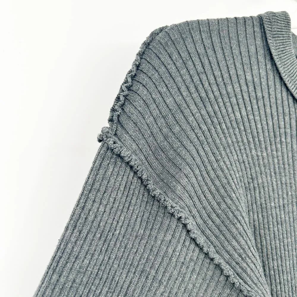 Oat Womens Fall Drop Shoulder Wide Sleeve Ribbed Knit Henley Sweater Size S Gray - Image 4