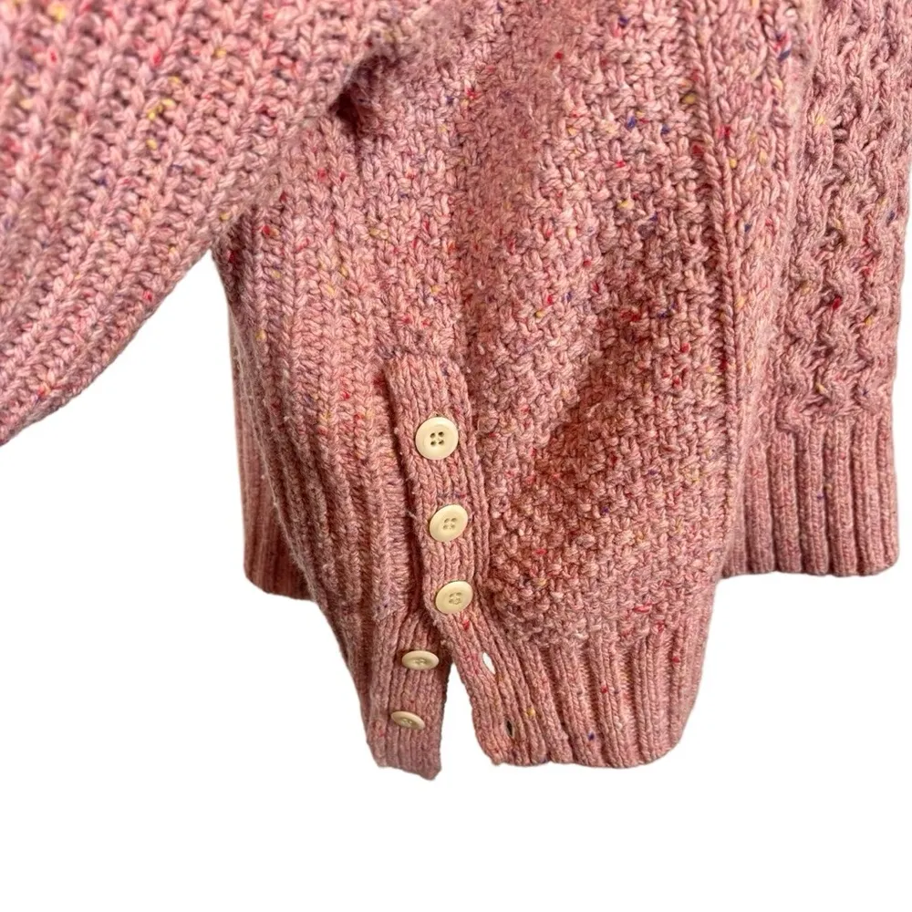 Alex Mill Button Side Aran Cable Knit Merino Wool Sweater in Dried Rose Pink Size XXL - Image 9