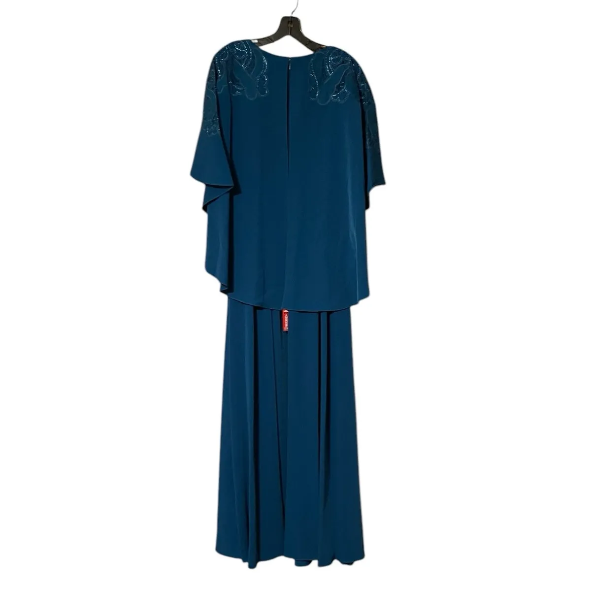 Sachin & Babi Size 12 NEW Moroccan Blue Crepe Embroidered Wren Cape Maxi Gown - Image 6