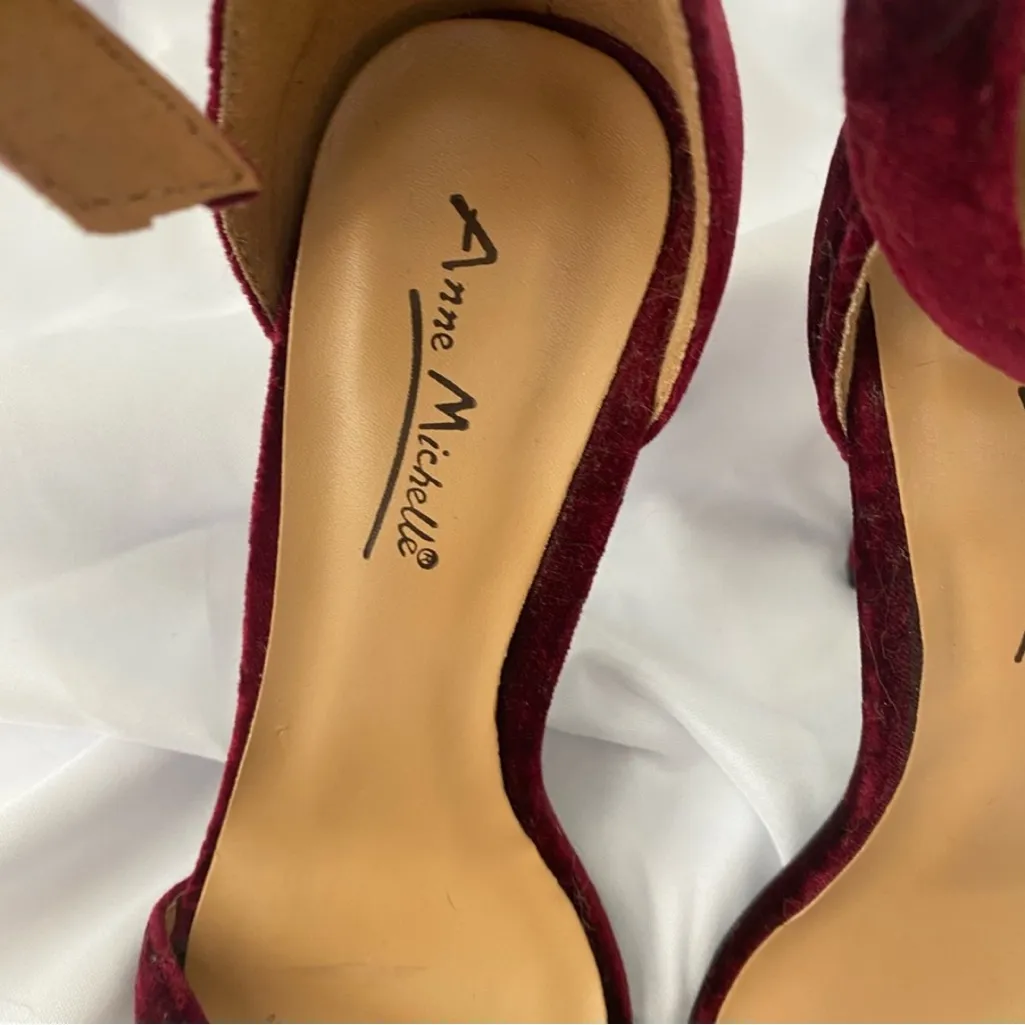 Anne Michelle Red Velvet Heels Size 6 - Image 3