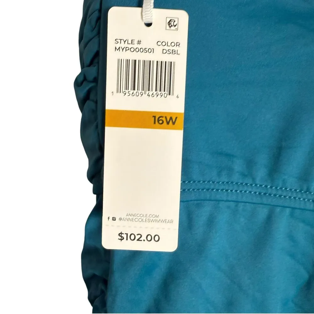 Anne Cole Twist Front Shirred One Piece Swimsuit in Deep Sea Blue Size 16W - Image 12