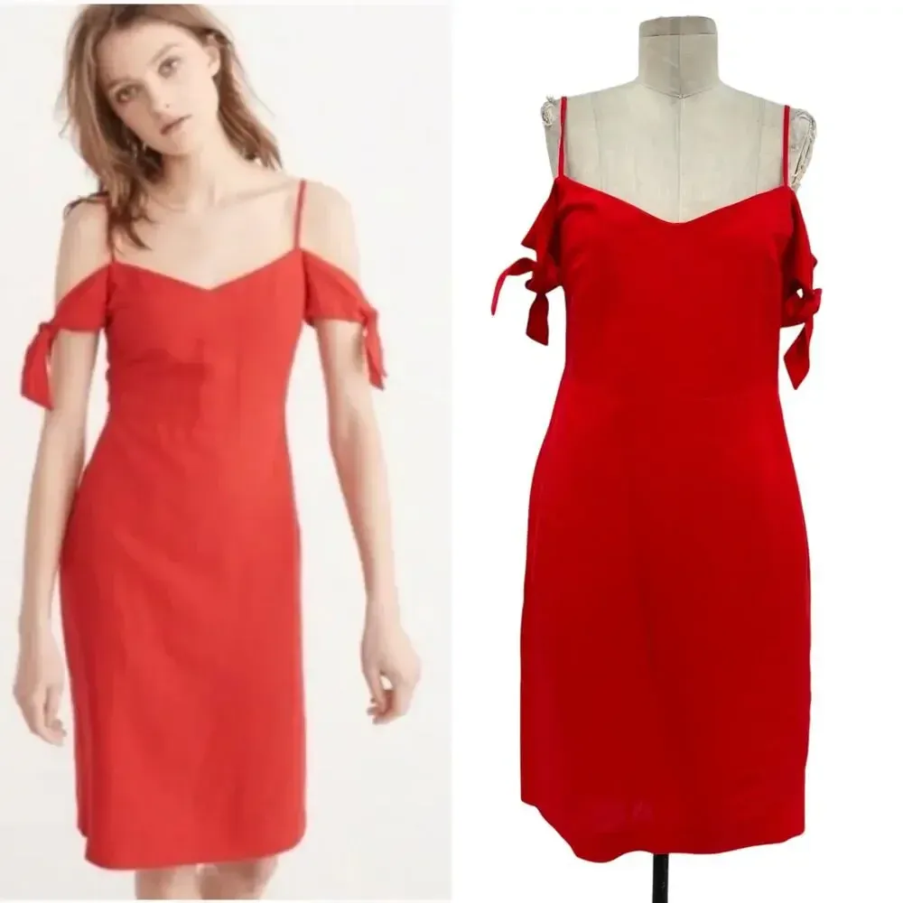 Abercrombie and Fitch Dress Sheath Tie Off the Shoulder Linen Blend Red Size 4‎ - Image 2