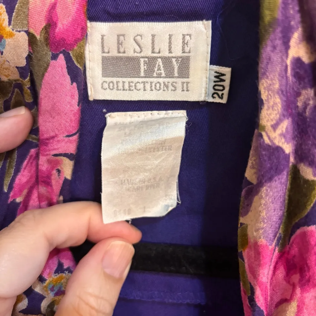 Leslie Fay collections womens vintage floral double breasted jacket purple 20W - Image 3