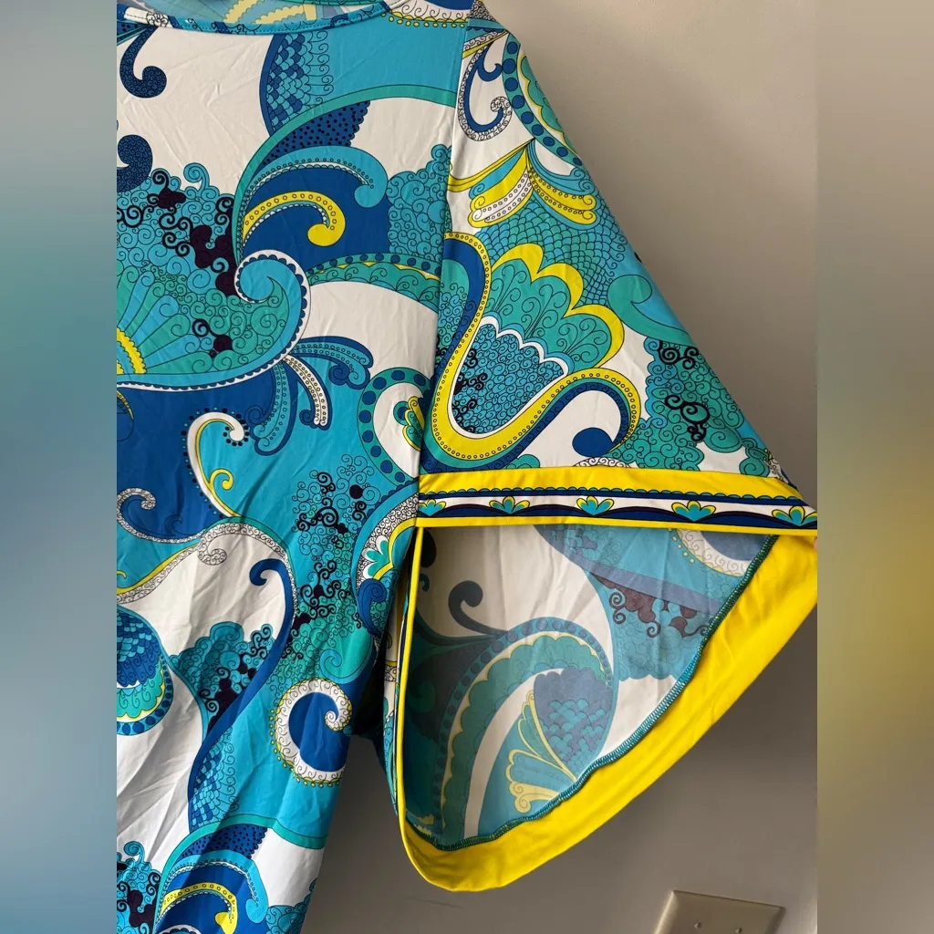 Trina Turk Blue Waves French Riviera Paisley Swim Cover-Up Tunic Dress - Image 4