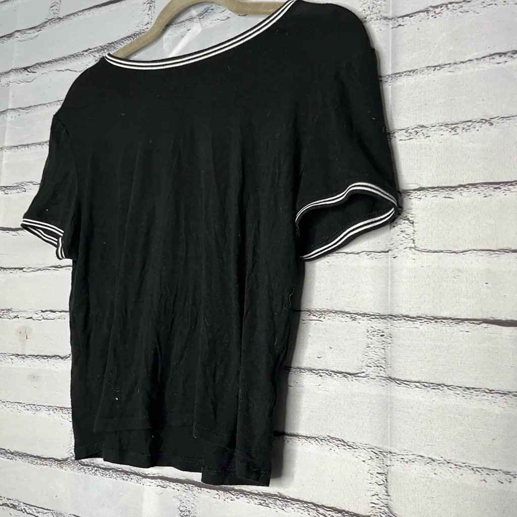 Women's Black Short Sleeve Tee White Trim Crew SZ L Relaxed Loose Fit Soft Size L - Image 5