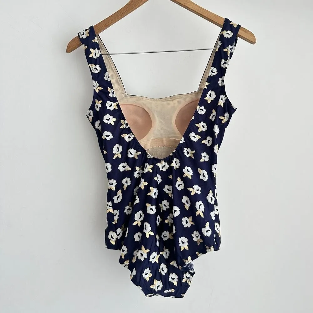 Gottex Swimsuit Medium Navy Floral Metallic Coastal One Piece Modest VTG 70s - Image 7