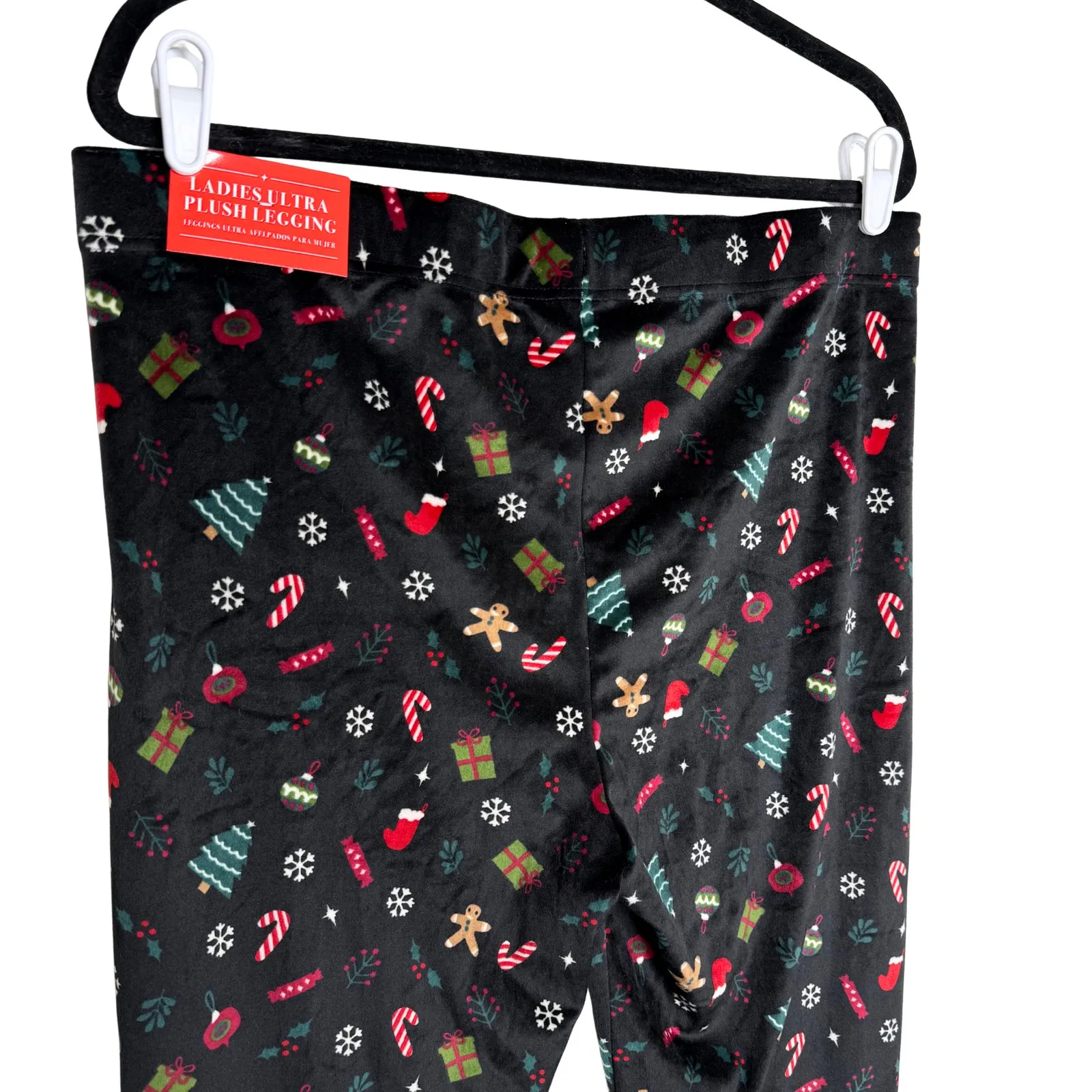 Merry Moments Christmas Holiday Ultra Plush Leggings XL Black Loungewear PJ Pant - Image 7
