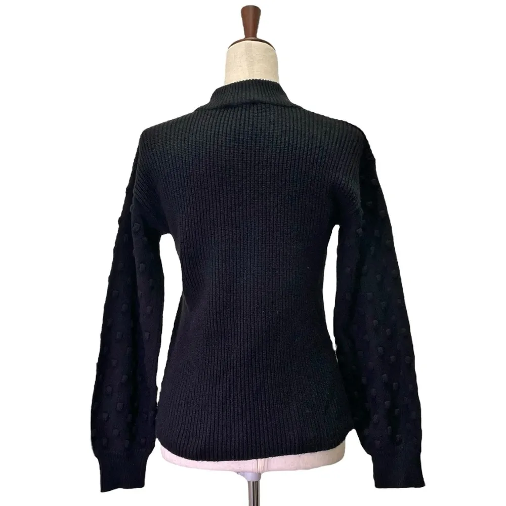 Cece Black Bobble Stitch Sleeve Pullover Sweater Mockneck Women’s Size Small - Image 3