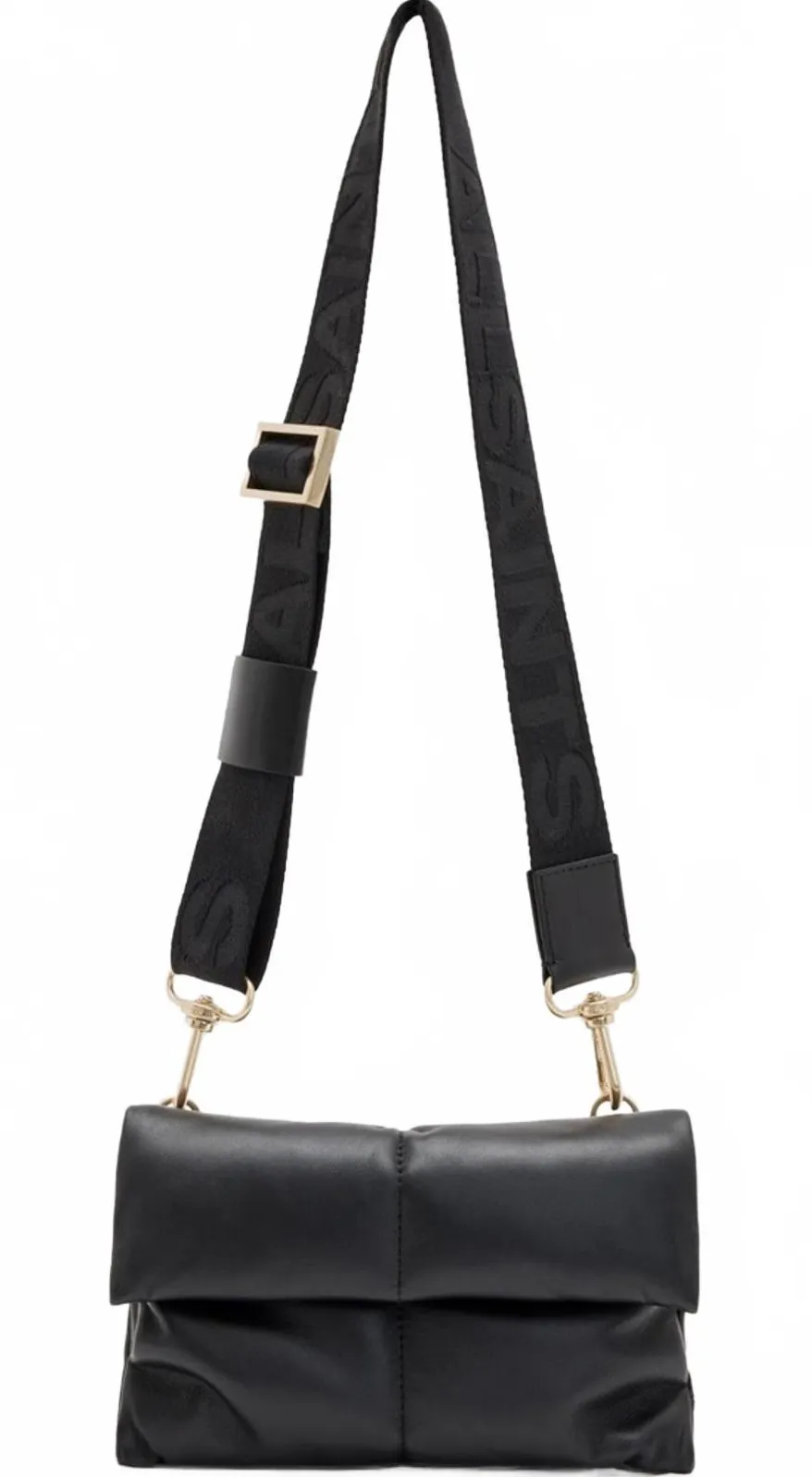 AllSaints Ezra Leather Quilted Crossbody Bag Black Gold-Tone Hardware - Image 1