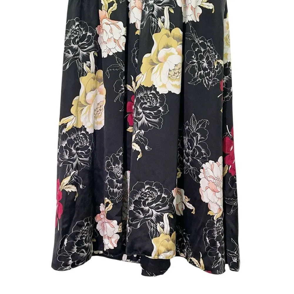 Spiegel 100% Silk Floral Midi Dress Black Rose Sleeveless V-Neck Size 14 Vintage - Image 10