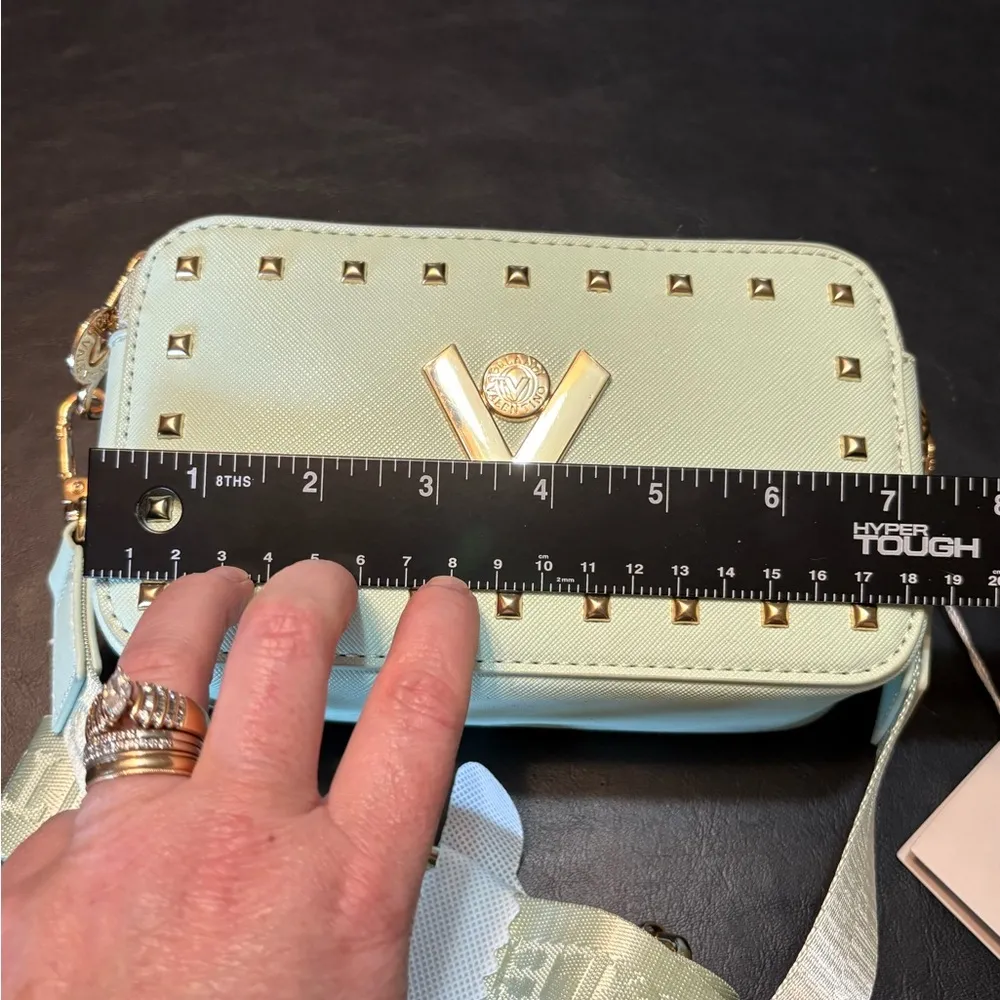 Valentino Orlandi mint green double zip crossbody wide strap V logo studded NEW! - Image 11