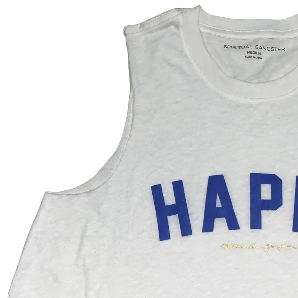 Spiritual Gangster Yoga Crop Top "Happy" Tank White Sleeveless - Image 10