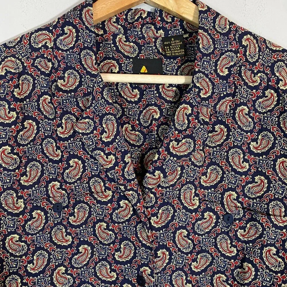 Vintage Liz Sport Women's Sz Small Long Sleeve Button Up Paisley Navy Blouse Top - Image 5