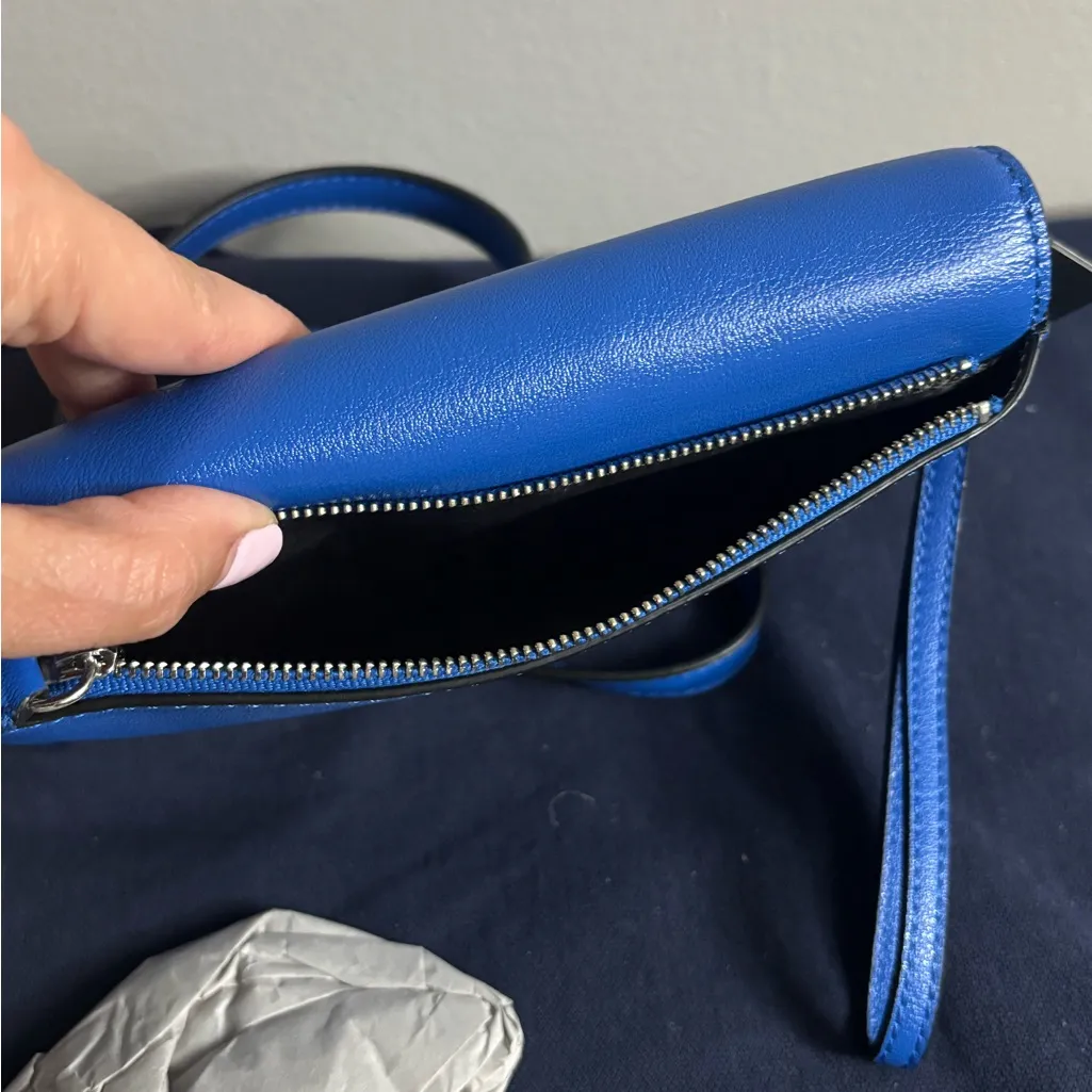 Karl Lagerfeld Paris Lourdes  Blue Crossbody Bag with wristlet strap - Image 5