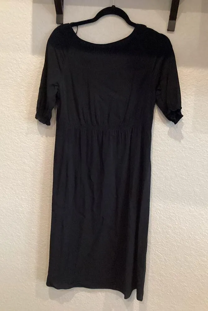 Theory Dazell Charm puff short sleeve Mini Dress Shift Scoop Neck Black Viscose - Image 3