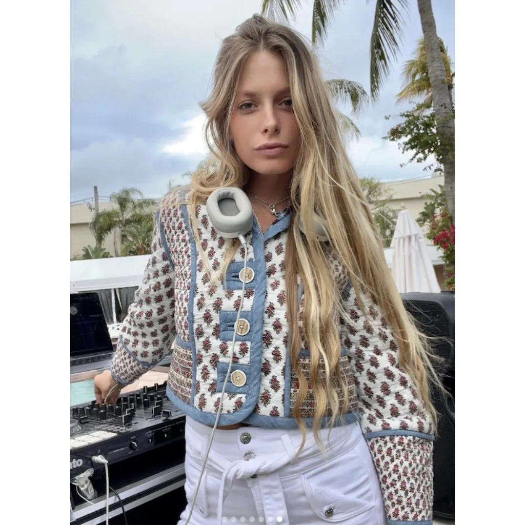 VERONICA BEARD Kamila Reversible Cotton Jacket in Cream Multi Size Large - Image 4