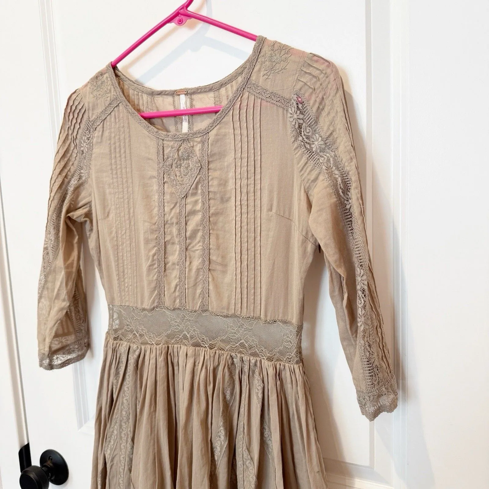 Free People Womens Cottagecore Lace Dress Sz 4 Romantic Prairie Victorian Inspo - Image 3