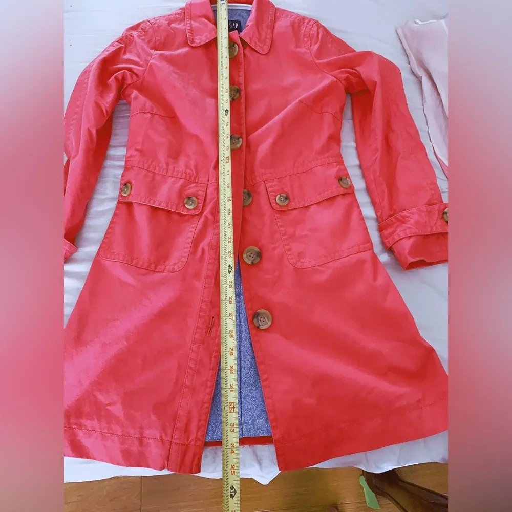 Trench Coat Womens Size Small Coral Pink Heavy Cotton Floral Lined - Image 6