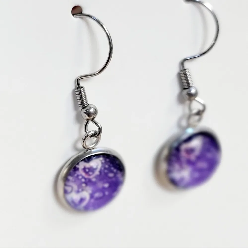 Purple heart bubble dangle drop earrings - Image 6
