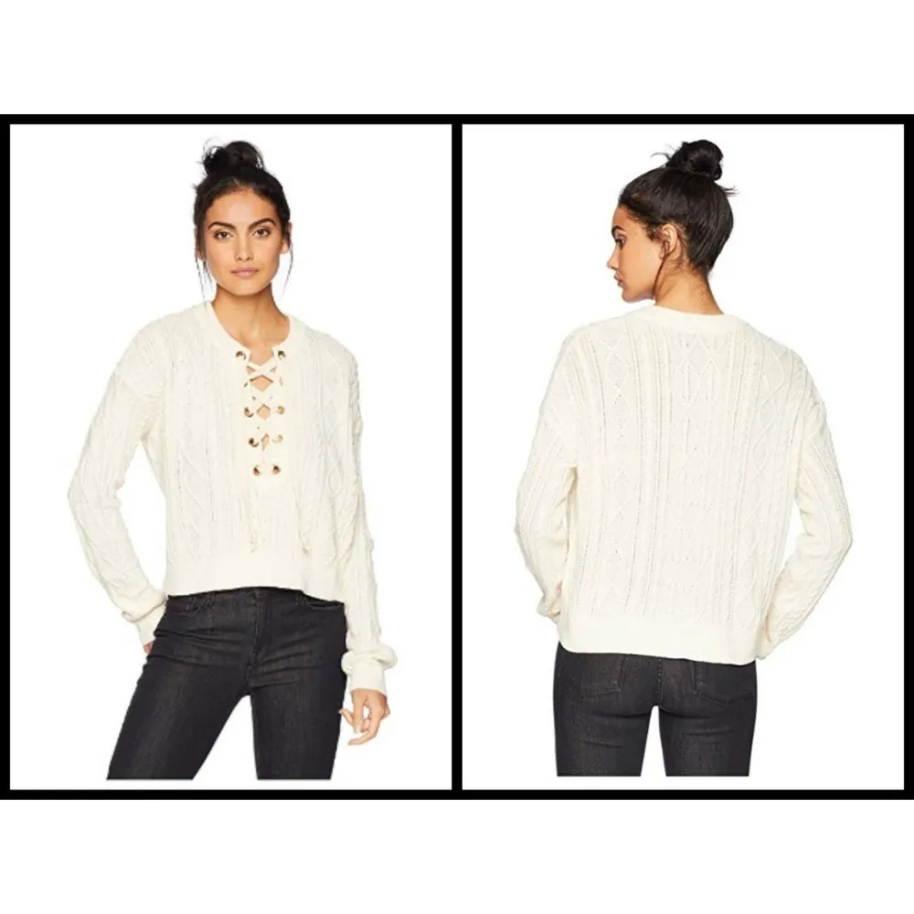 💕SHOW ME YOUR MUMU💕 Joey Lace Up Sweater Snowflake Cable Knit Soft White S NWT - Image 6