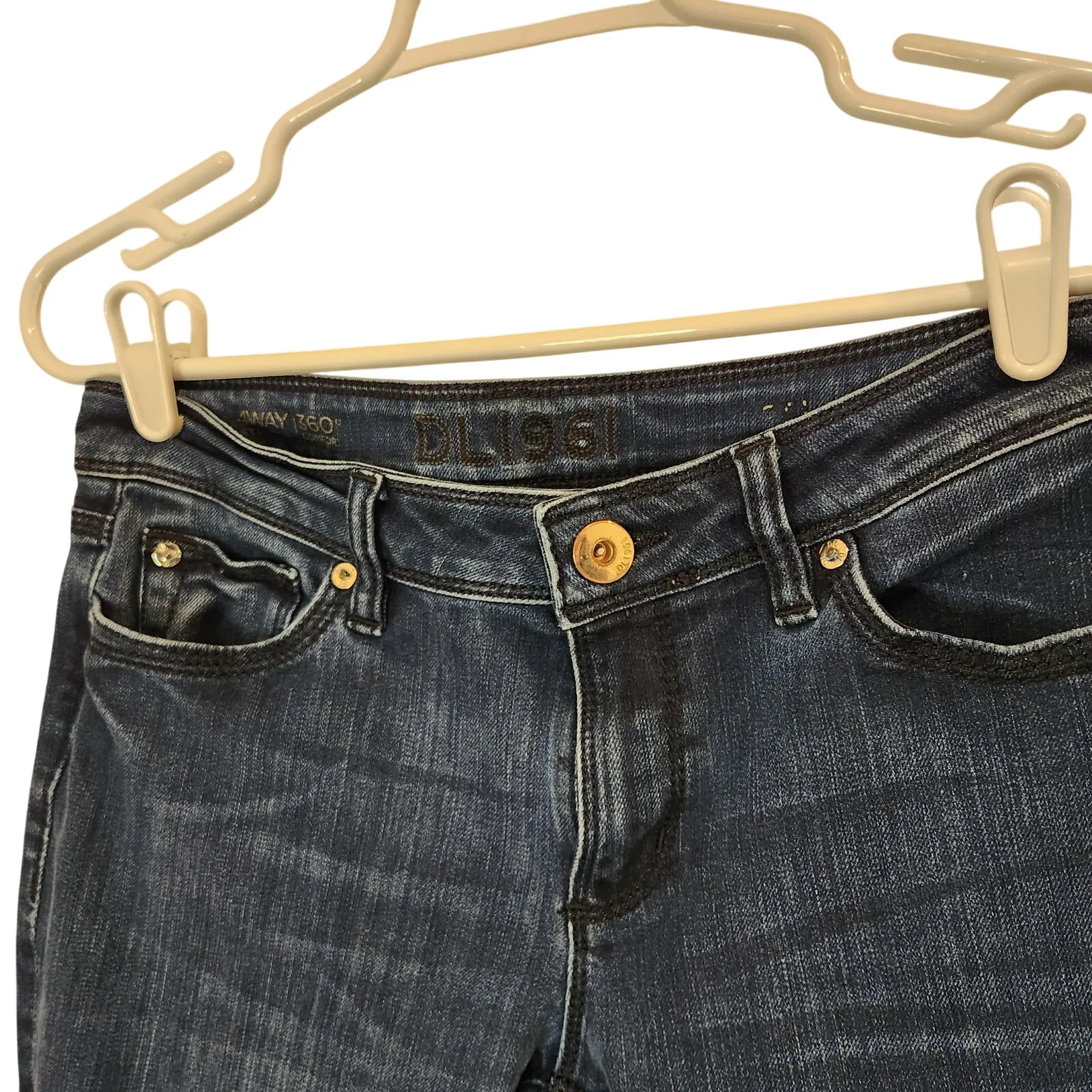 DL 1961 Blue Dark Denim Low Rise Ankle 4-Way Stretch 360 Comfort Skinny Jeans - Image 3