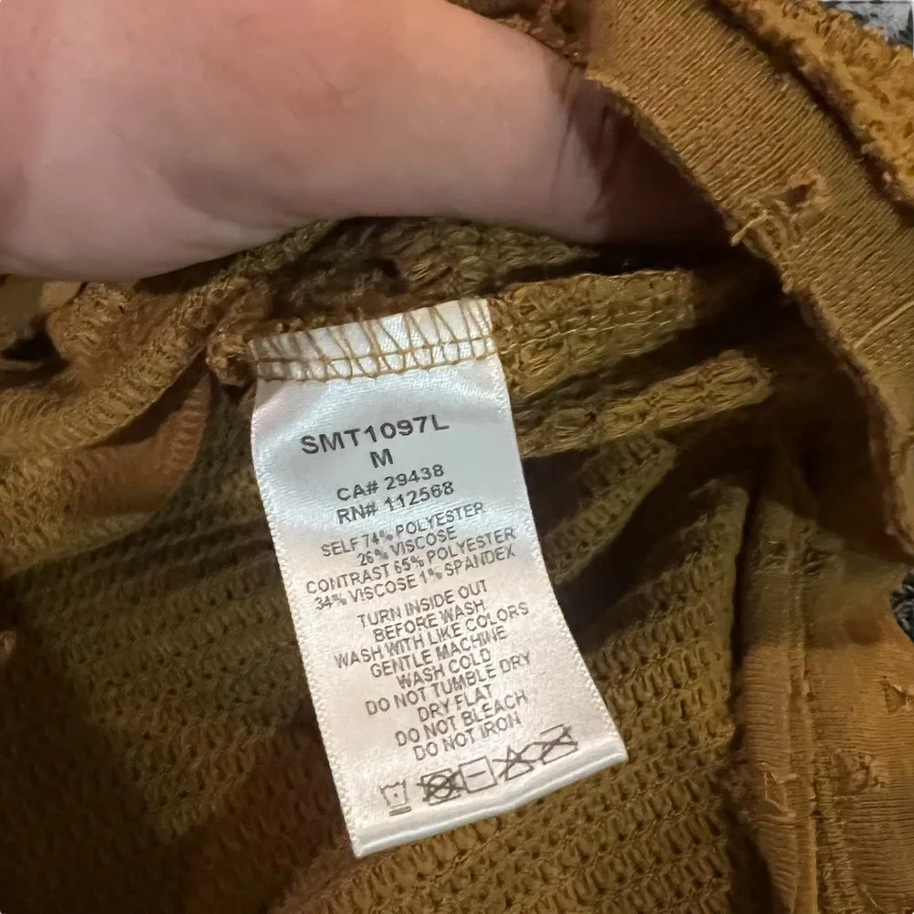 Miss Me Womens Medium Tan Embroidered & Ribbed Relaxed Fit Mock Neck Sweater Top - Image 3