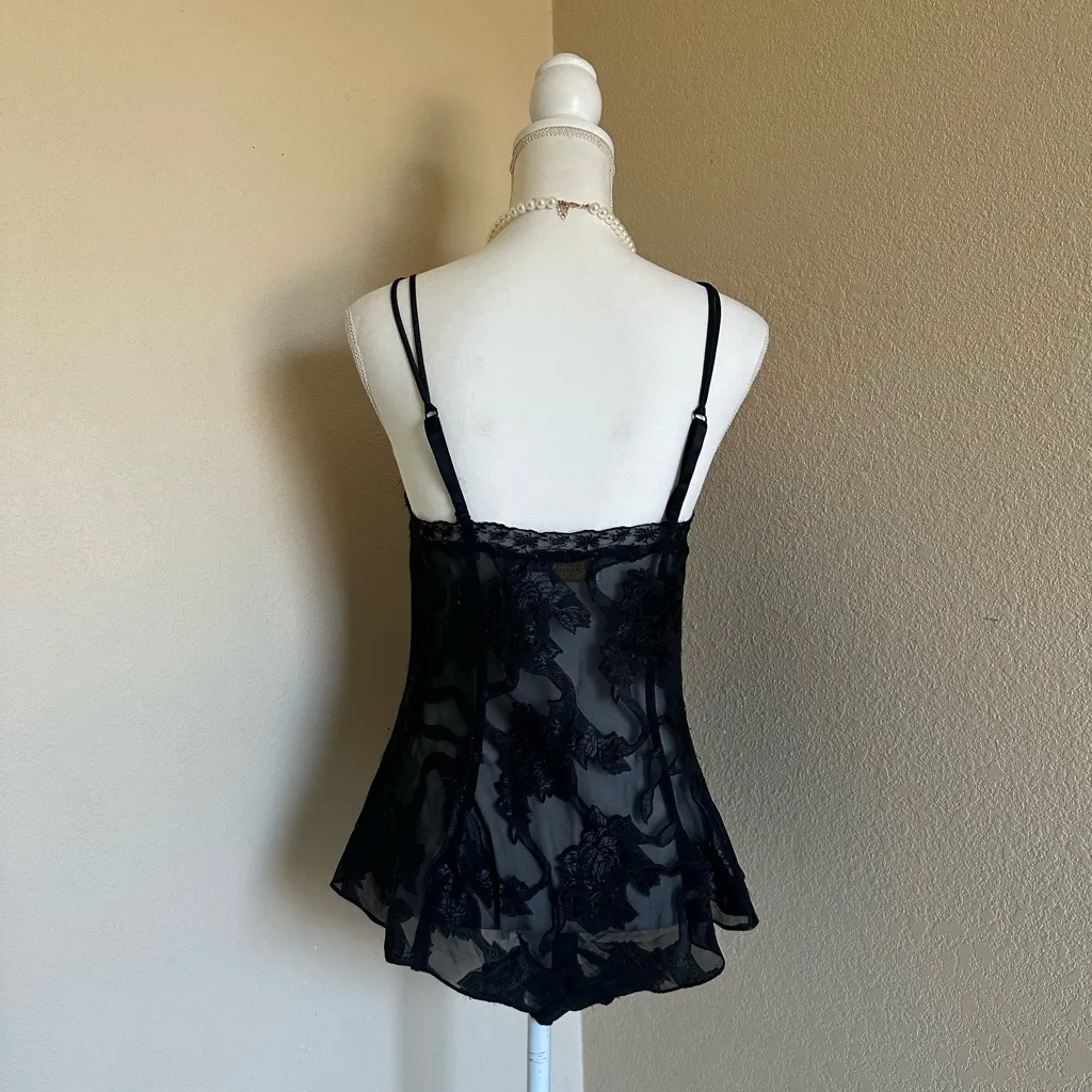 Victoria's Secret Black Lace Floral Teddy Lingerie Sz M Bodysuit Y2K Romantic - Image 5