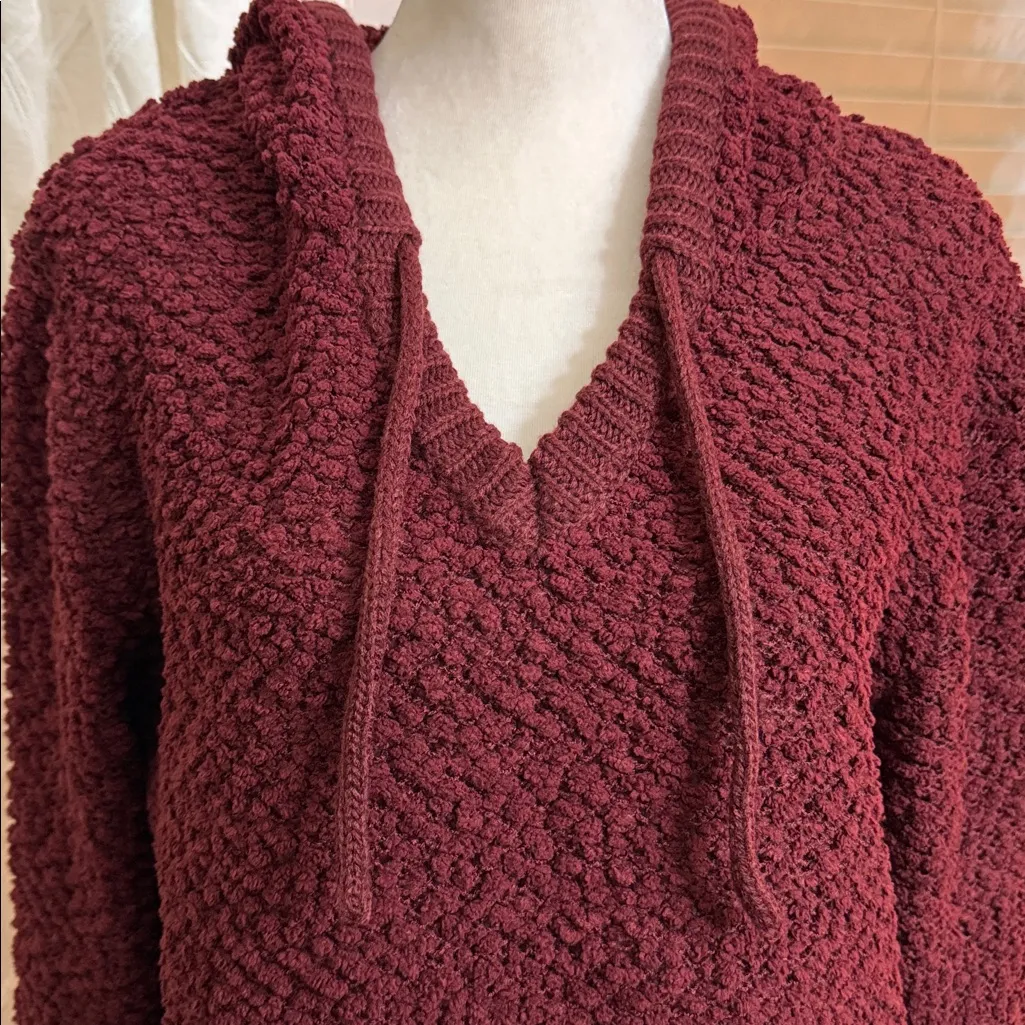 GreenTea Sweater Hoodie Women’s Large Soft Textured Burgundy Pullover Red - Image 3