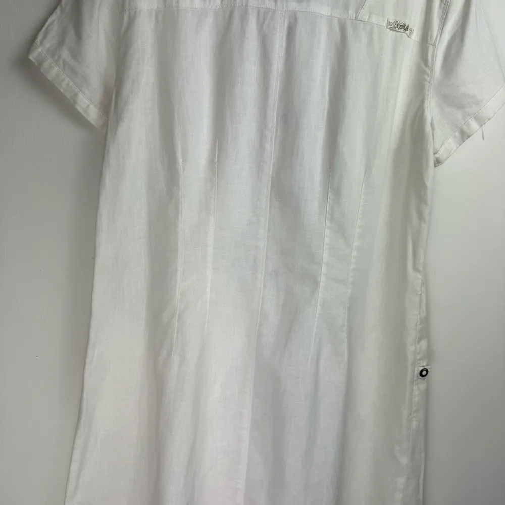 Lole Linen Cotton Blend Shirt Dress Sz 8 White Button Snap Boho Lagenlook - Image 15