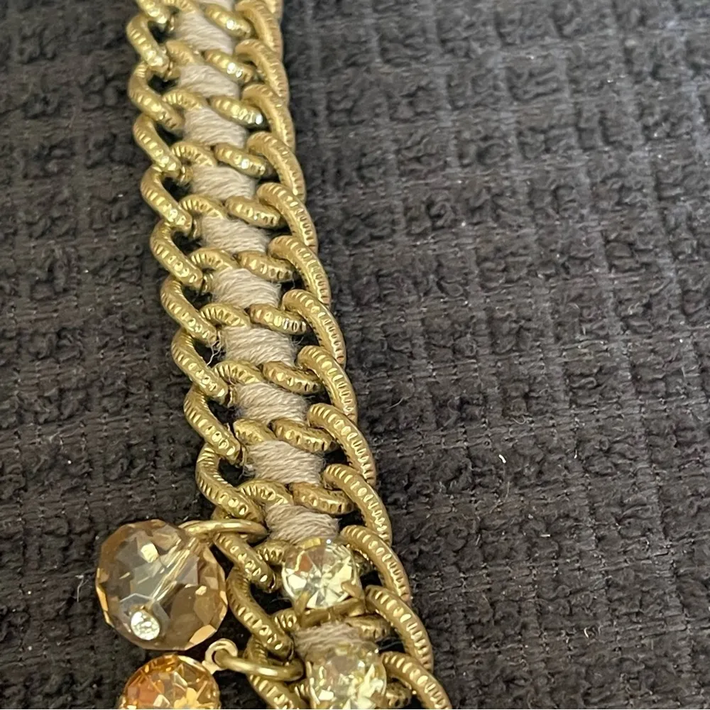 LOFT Ann Taylor Gold/Taupe Mesh/Topaz & Multi-Color Crystal Necklace - Image 3