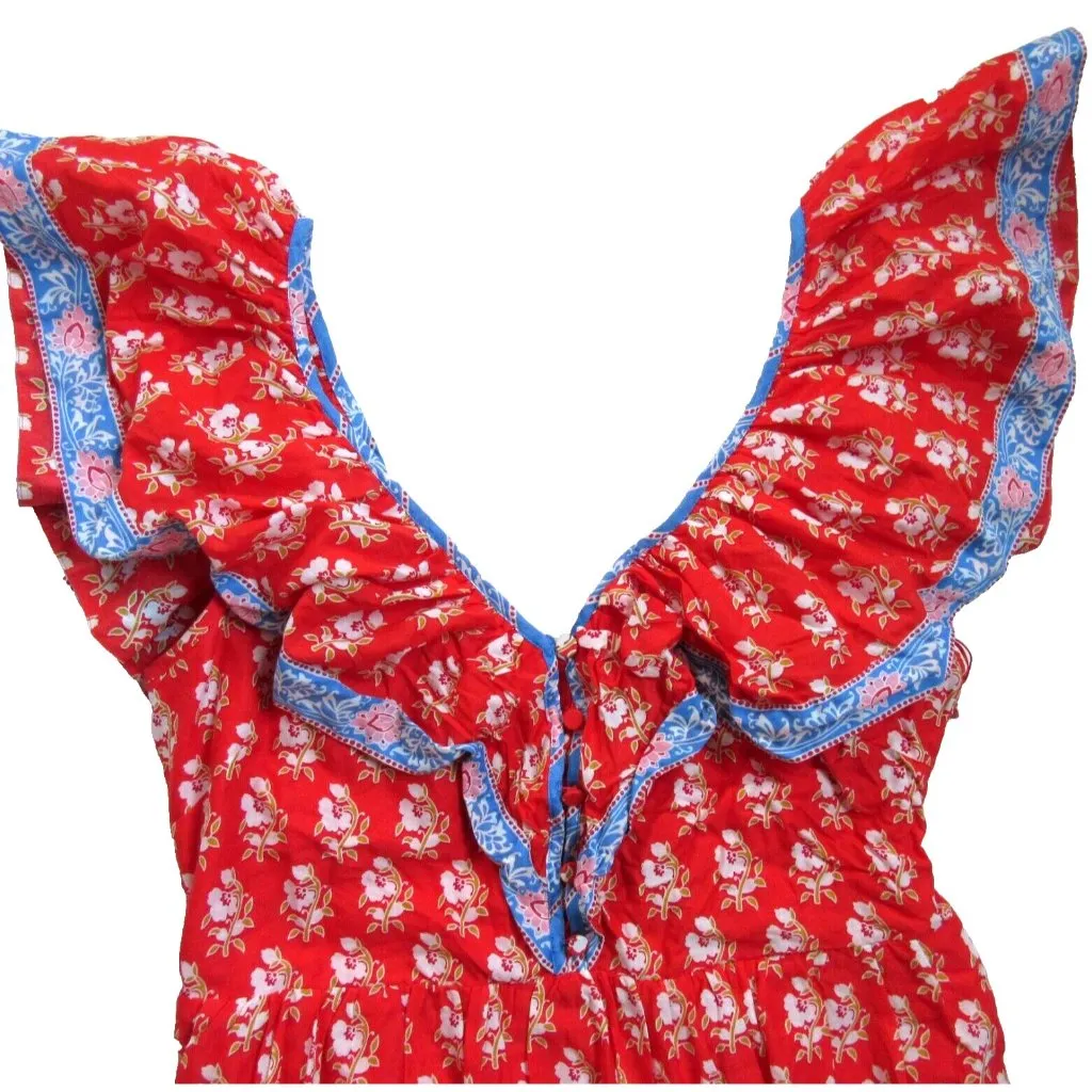 NWT J.Crew Flutter V-neck Maxi in Cerise Cove Red Classic Block Print Dress 12 - Image 5